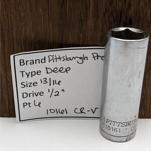 Pittsburgh Pro Deep Socket 13/16 & 1/2" Drive 6 Point 10161 CR-V